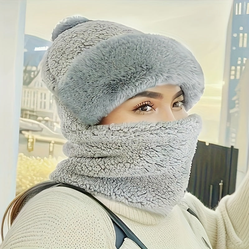 Braune Flauschige Wintermütze mit Schal - Lena