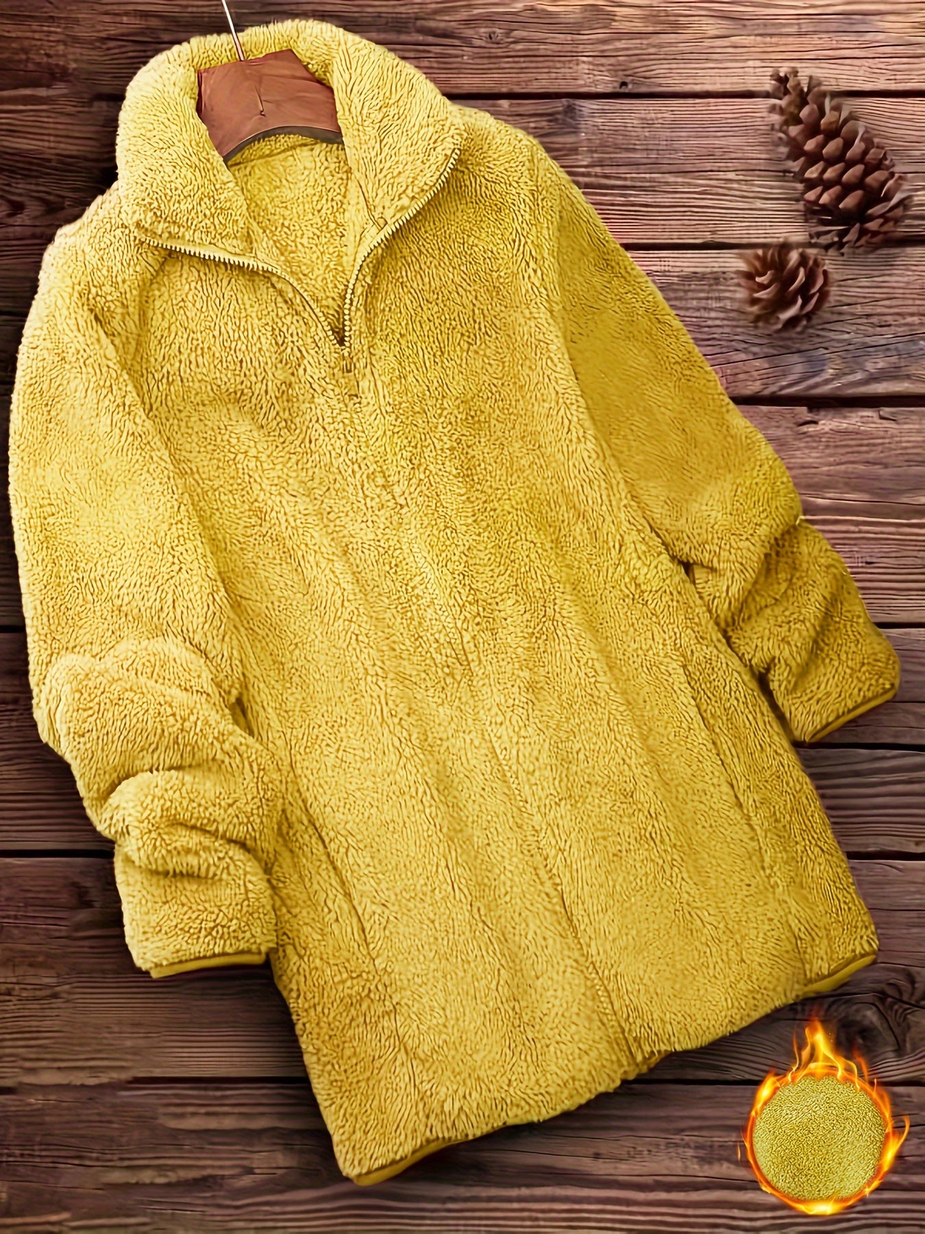 Khaki Teddy Mantel mit Reißverschluss - Lisa