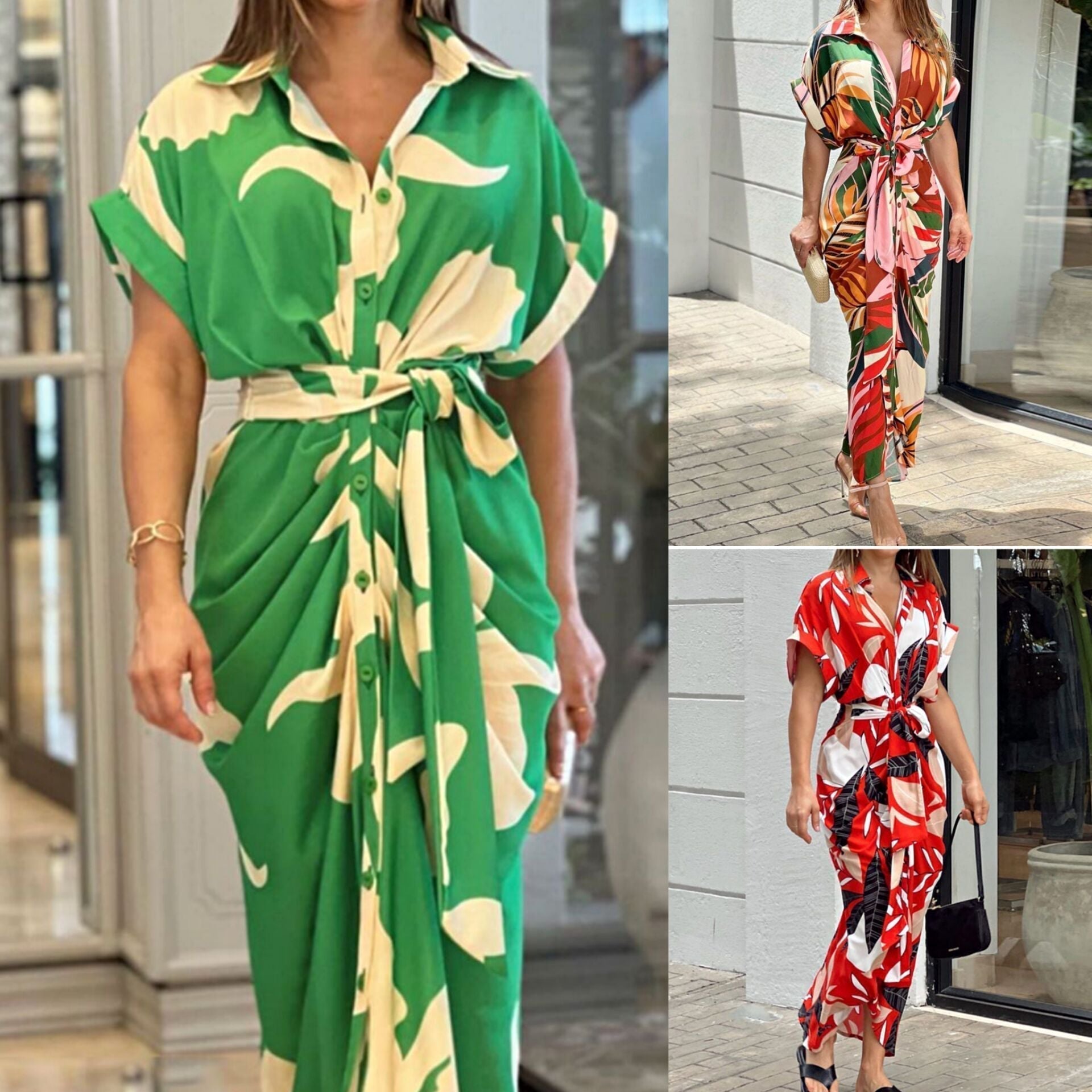 Lotte - Grünes Freizeitkleid mit Schlankheitsmuster