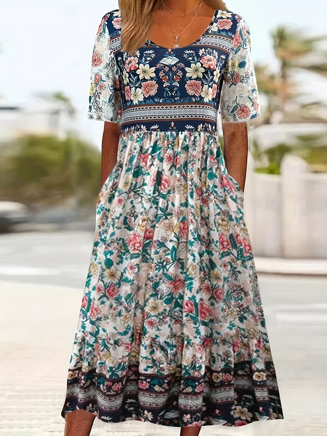 Blaues Boho Maxikleid - Lena