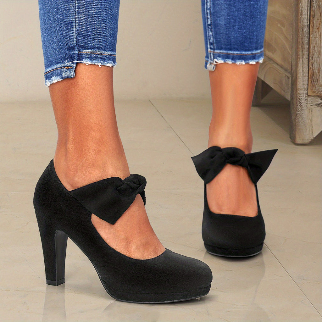 Schwarze Mary Jane Pumps mit Schleife - Lena