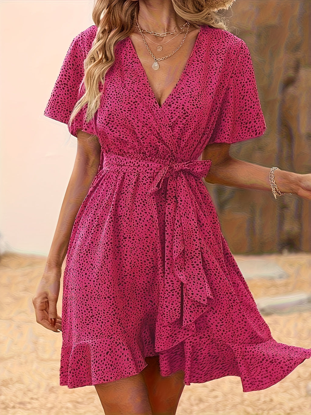 Rotes Dalmatiner-Kleid mit Surplice-Ausschnitt - Nina