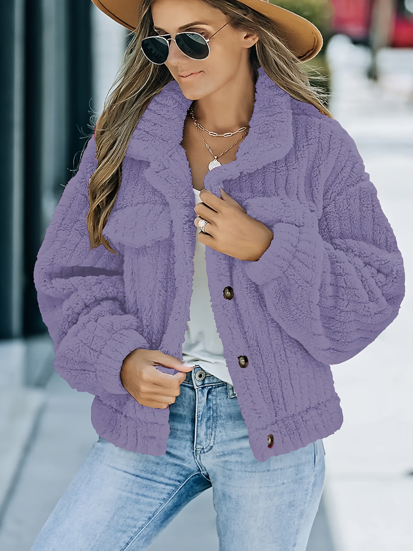 Apricot Kunstfell Truckerjacke - Lea