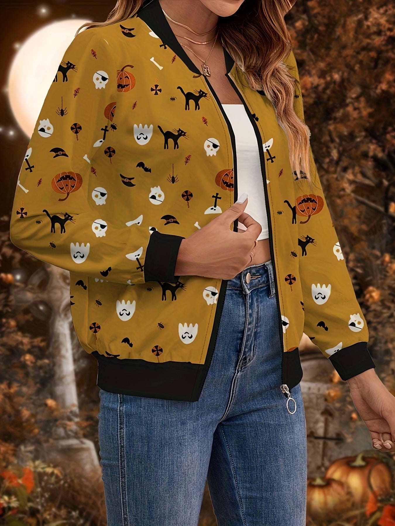 Rot-Orange Halloween Bomberjacke - Elin