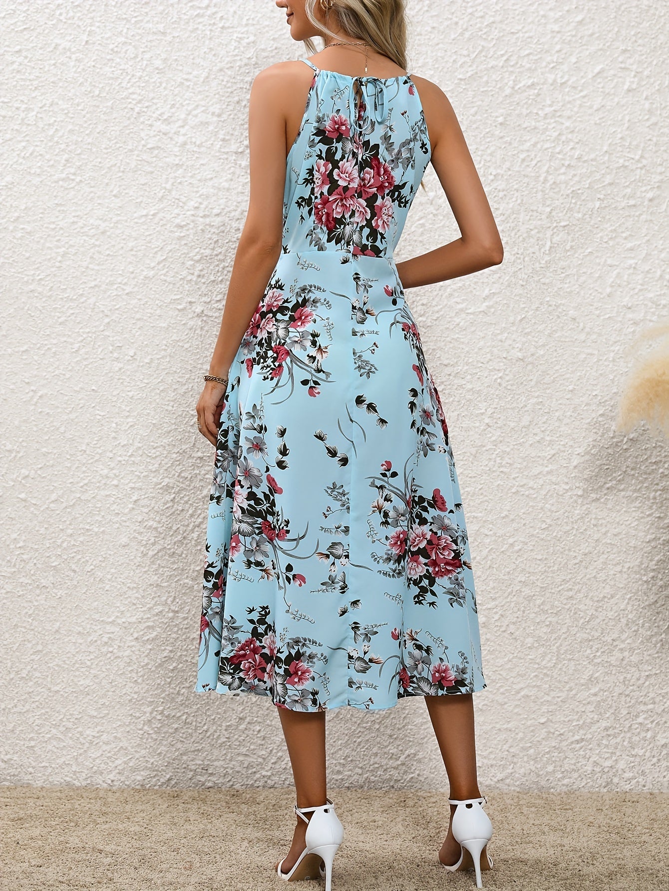Hellblaues Blumen-Midi-Kleid - Eliza