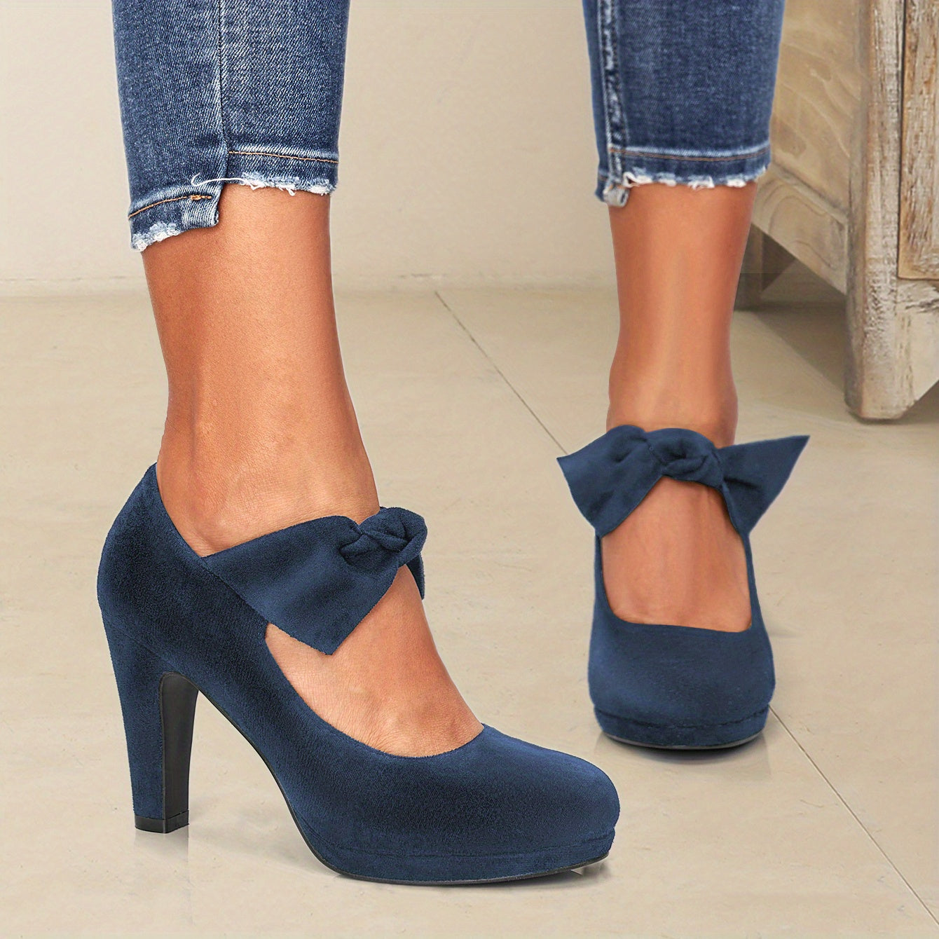 Schwarze Mary Jane Pumps mit Schleife - Lena