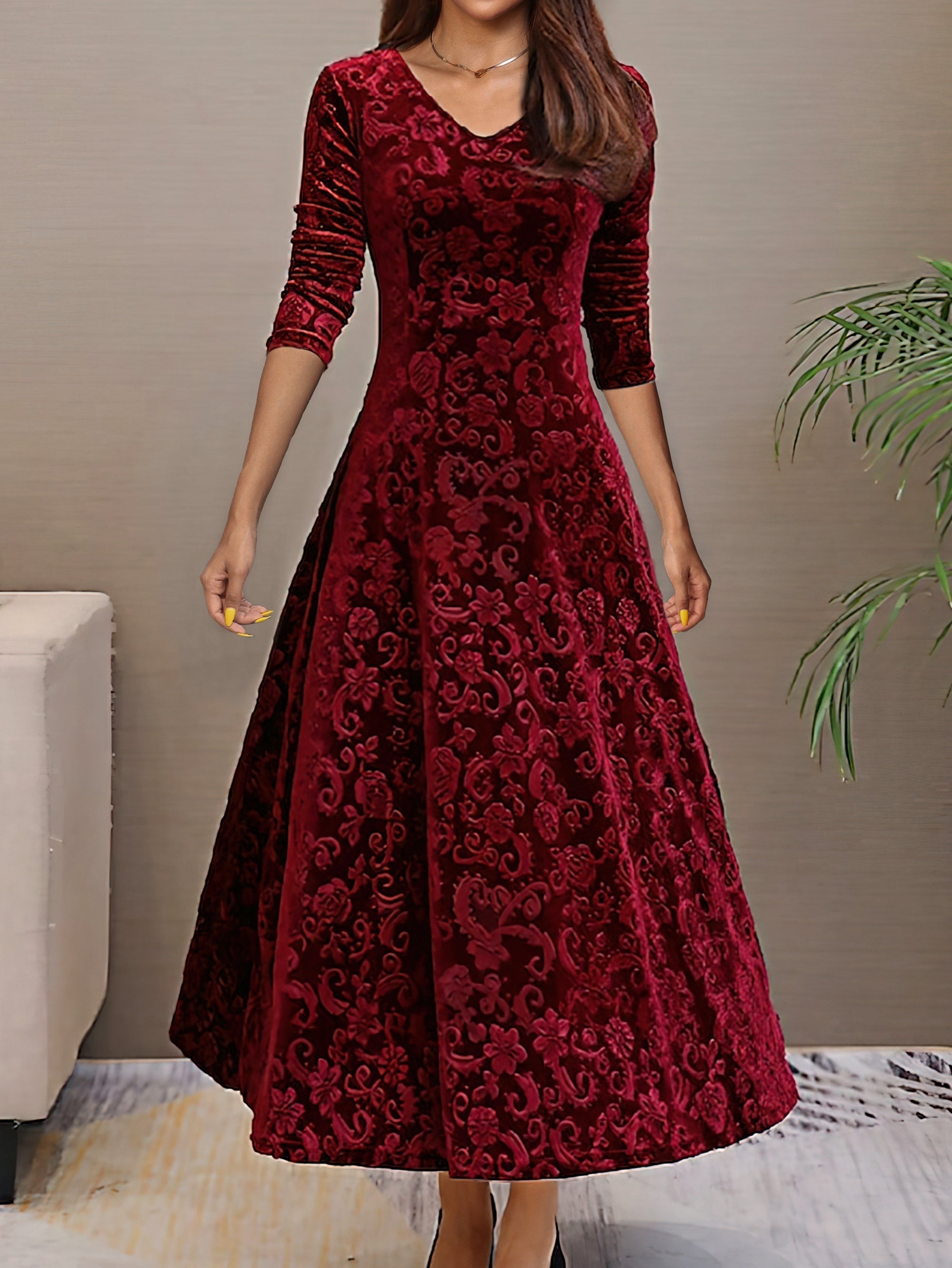 Dunkelrotes Elegantes Flared Kleid - Sophie