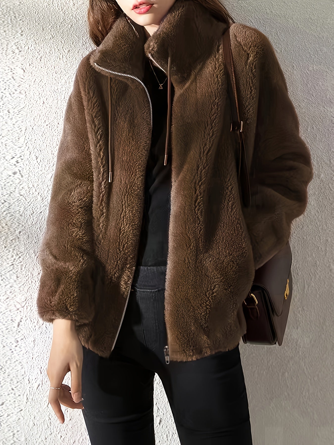 Teddyweste mit Reißverschluss Khaki - Lina