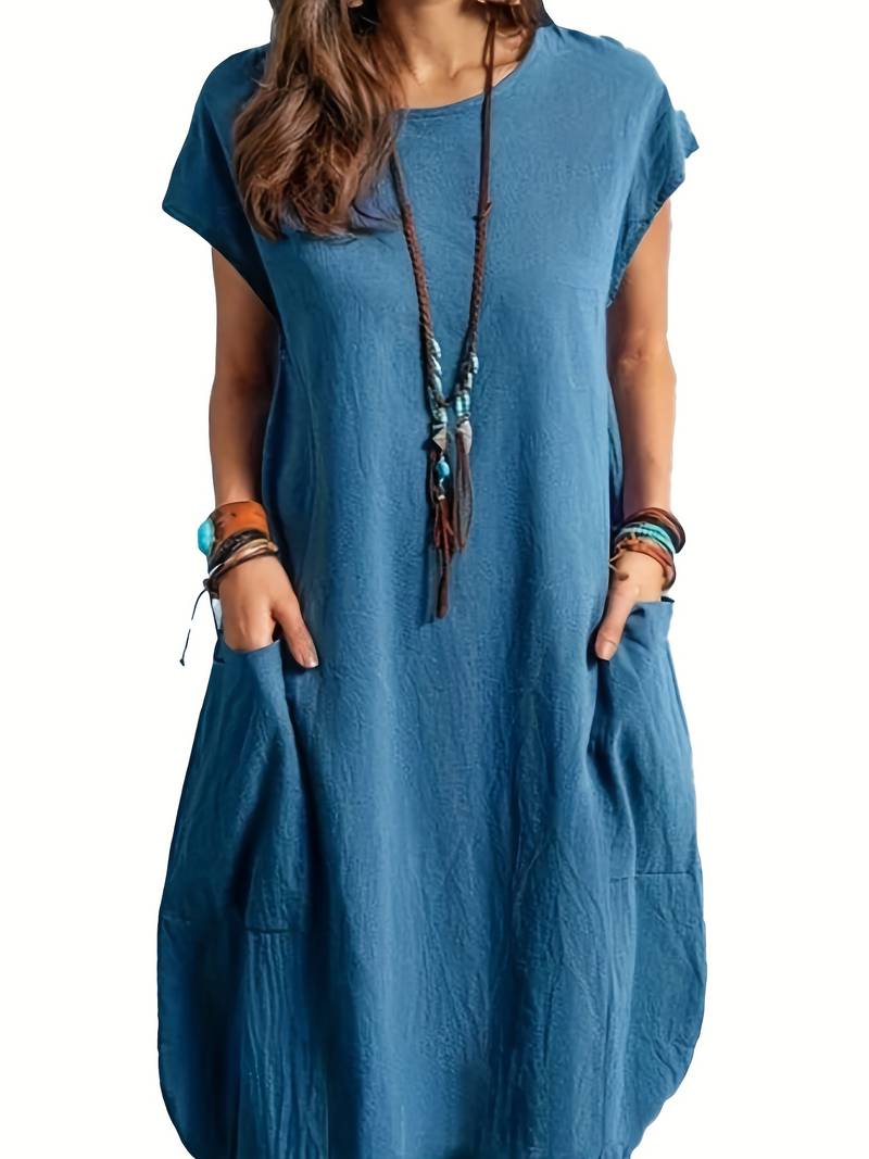 Mila - Blaues Bequemes Retro-Kleid