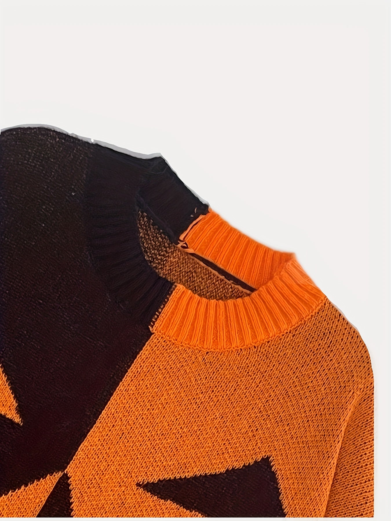 Orangefarbenes Schwarzes Halloween-Kürbis-Sweaterkleid - Emma