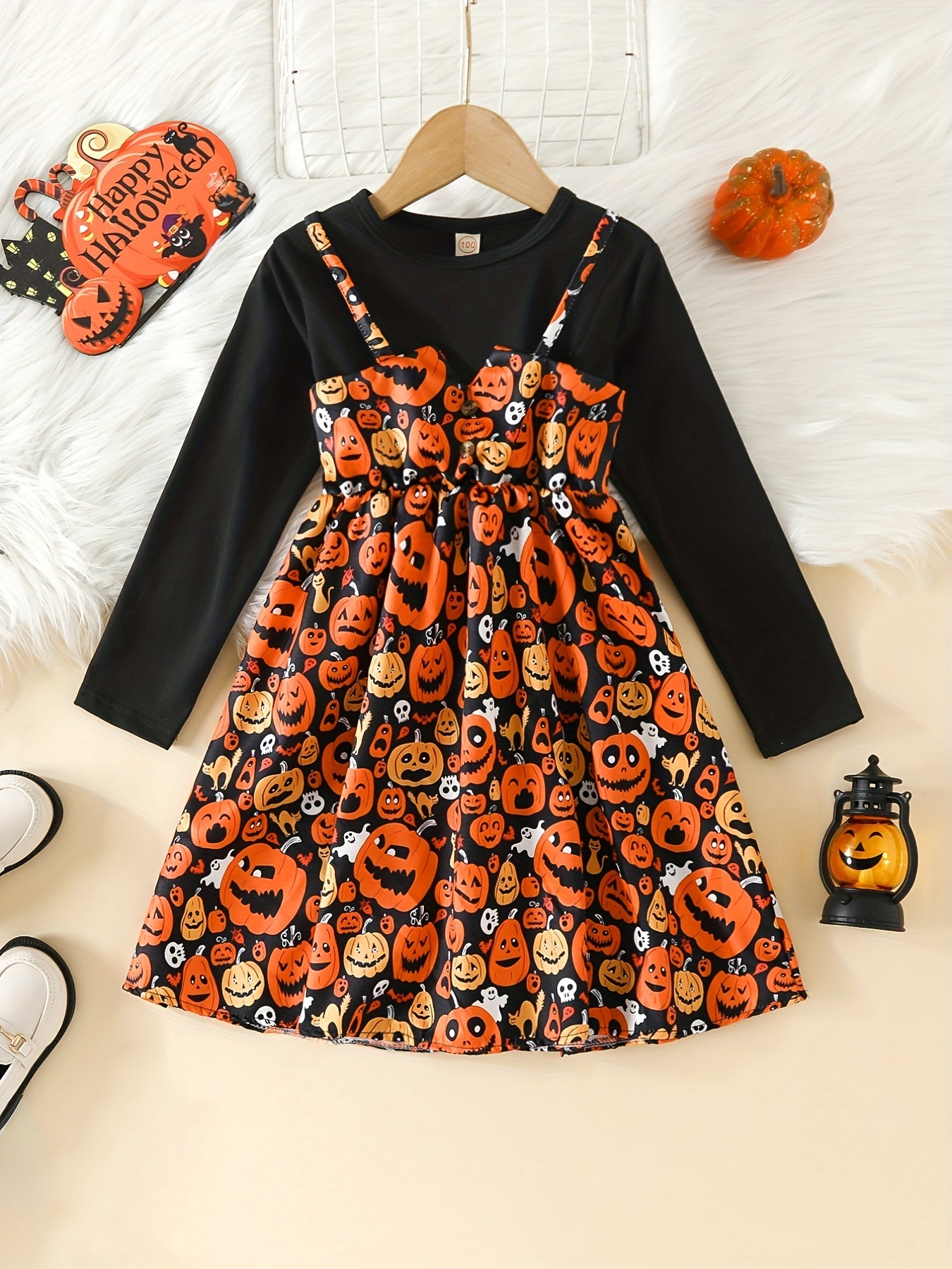 Mädchen Halloween Geisterkleid in Orange - Emily