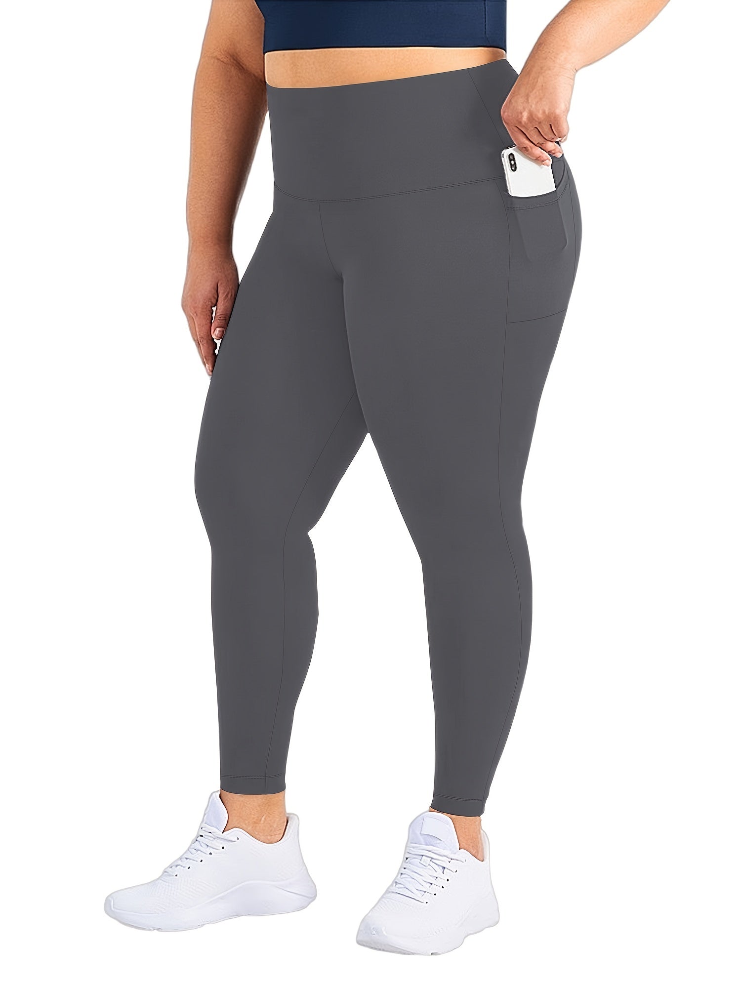 Schwarze Plus Size High Rise Leggings mit Taschen - Nora