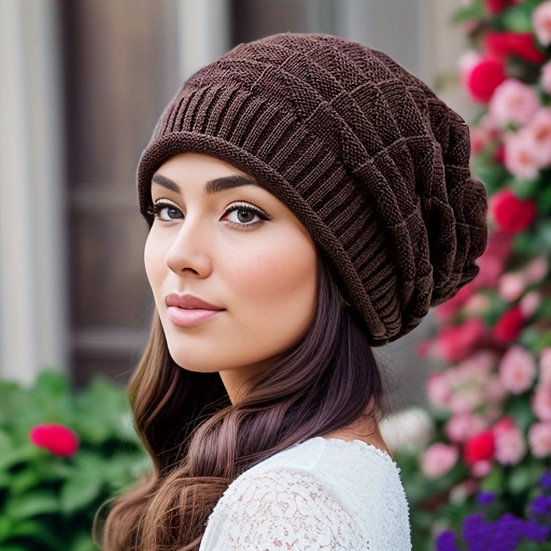 Braune Strick-Slouchy-Beanie für Damen - Ella