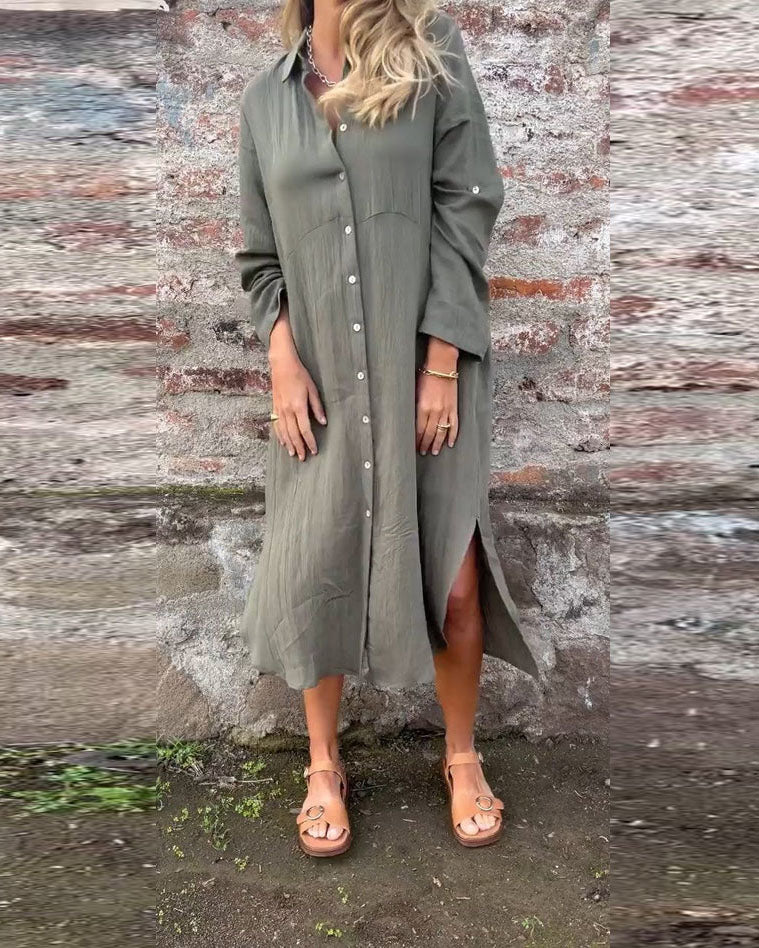 Graues Langarmhemdkleid mit Revers - Mila