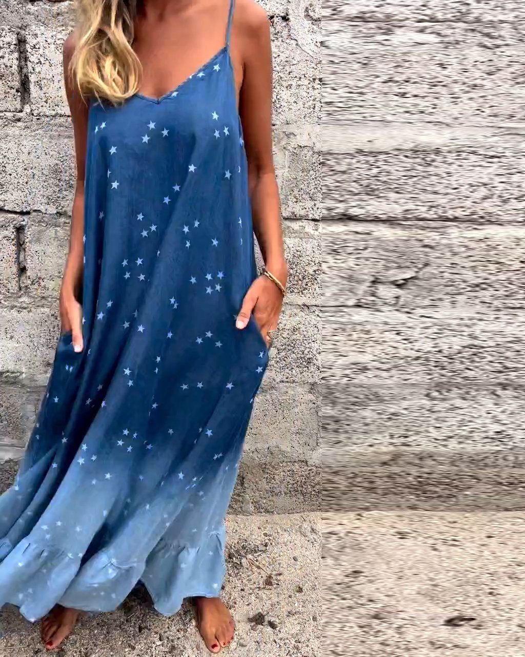 Blaue Sternendruck-Gradient-Kleid - Luna