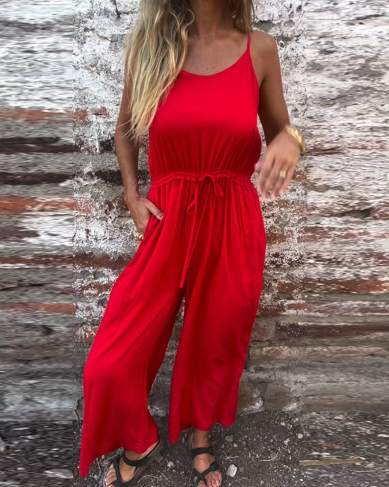 Roter Bequemer V-Ausschnitt-Jumpsuit - Nova