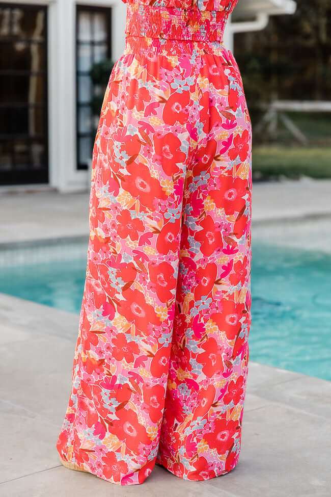 Rotes Boho Blumen Zweiteiliges Hosen-Set - Pia