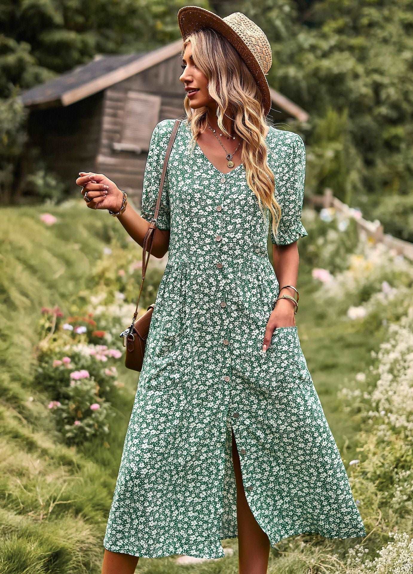 Blaues Boho Print Kleid - Maya