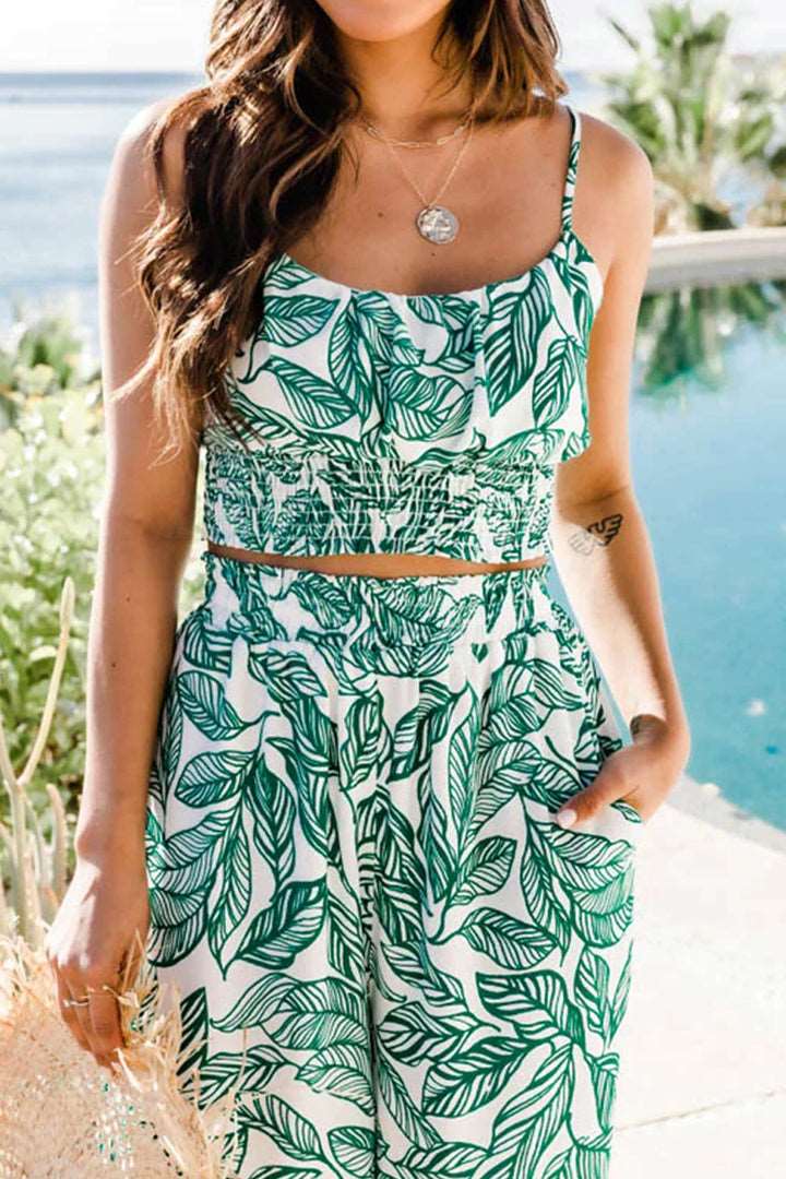 Türkisgrünes Boho Blumen Zweiteiliges Hosen-Set - Pia