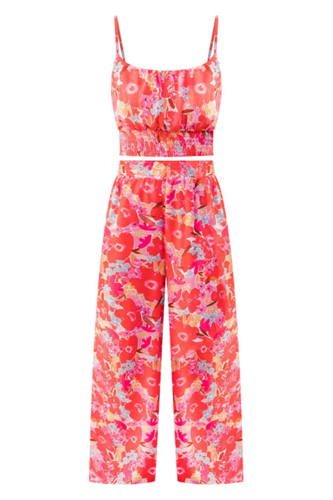 Rotes Boho Blumen Zweiteiliges Hosen-Set - Pia