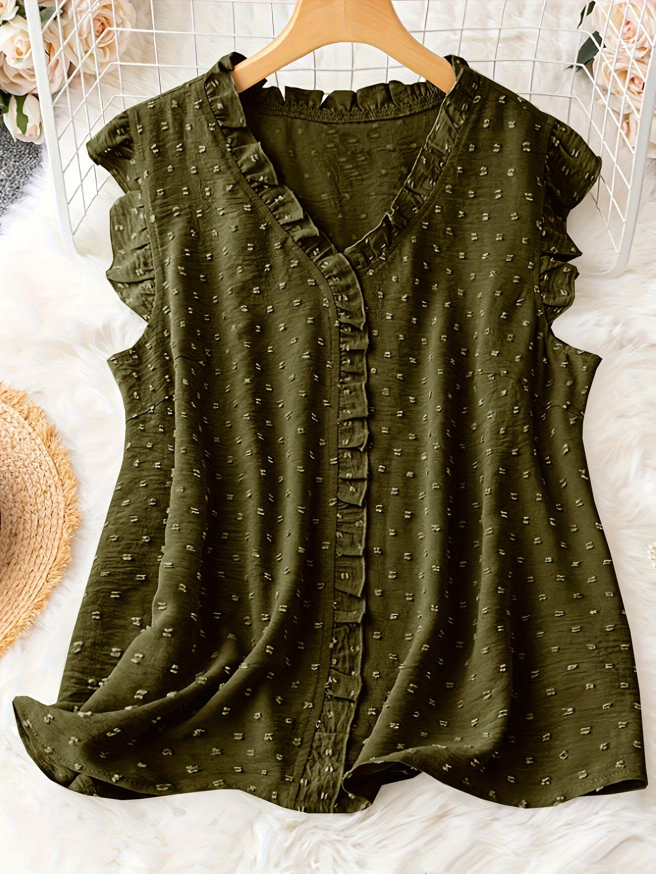 Hellgrüne Swiss Dot Bluse - Ella