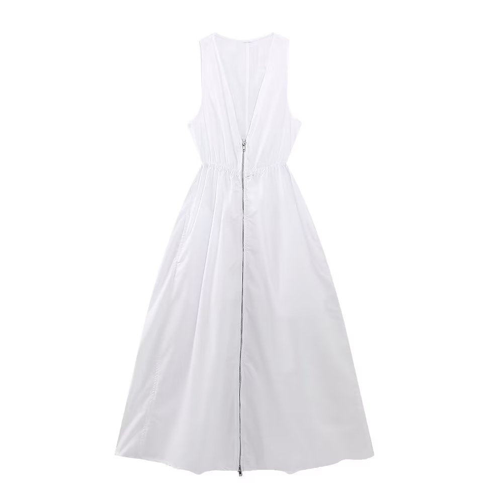 Eva's Weiße Midi-Kleid mit V-Ausschnitt