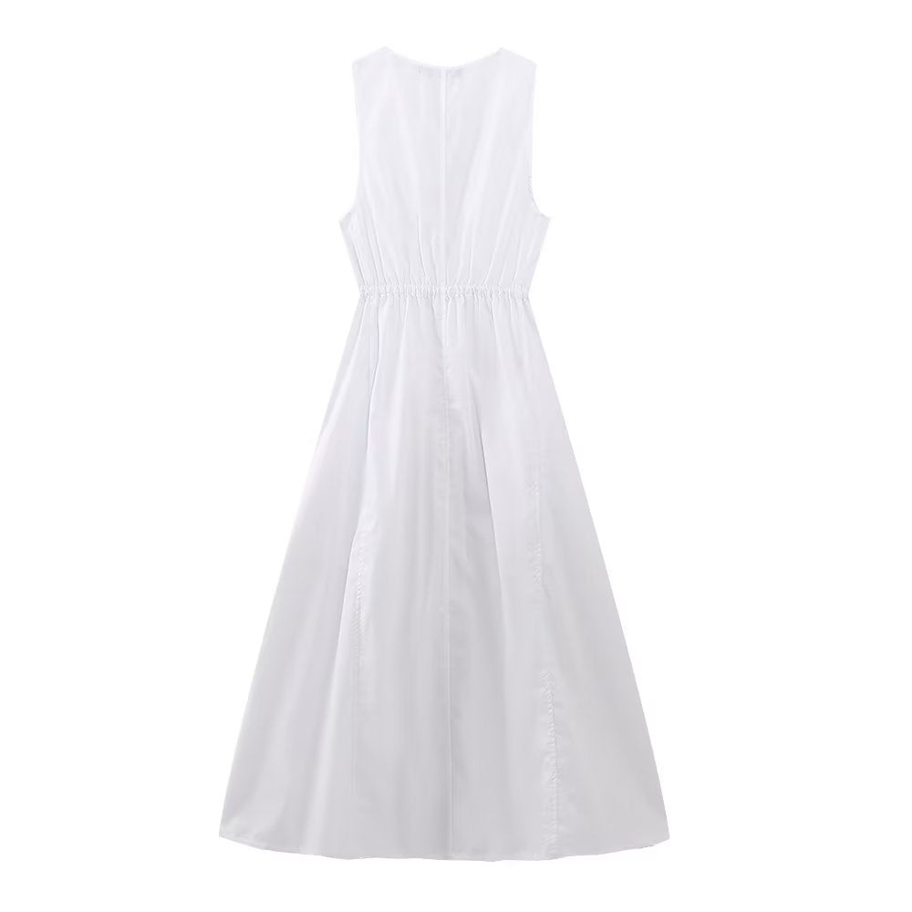 Eva's Weiße Midi-Kleid mit V-Ausschnitt