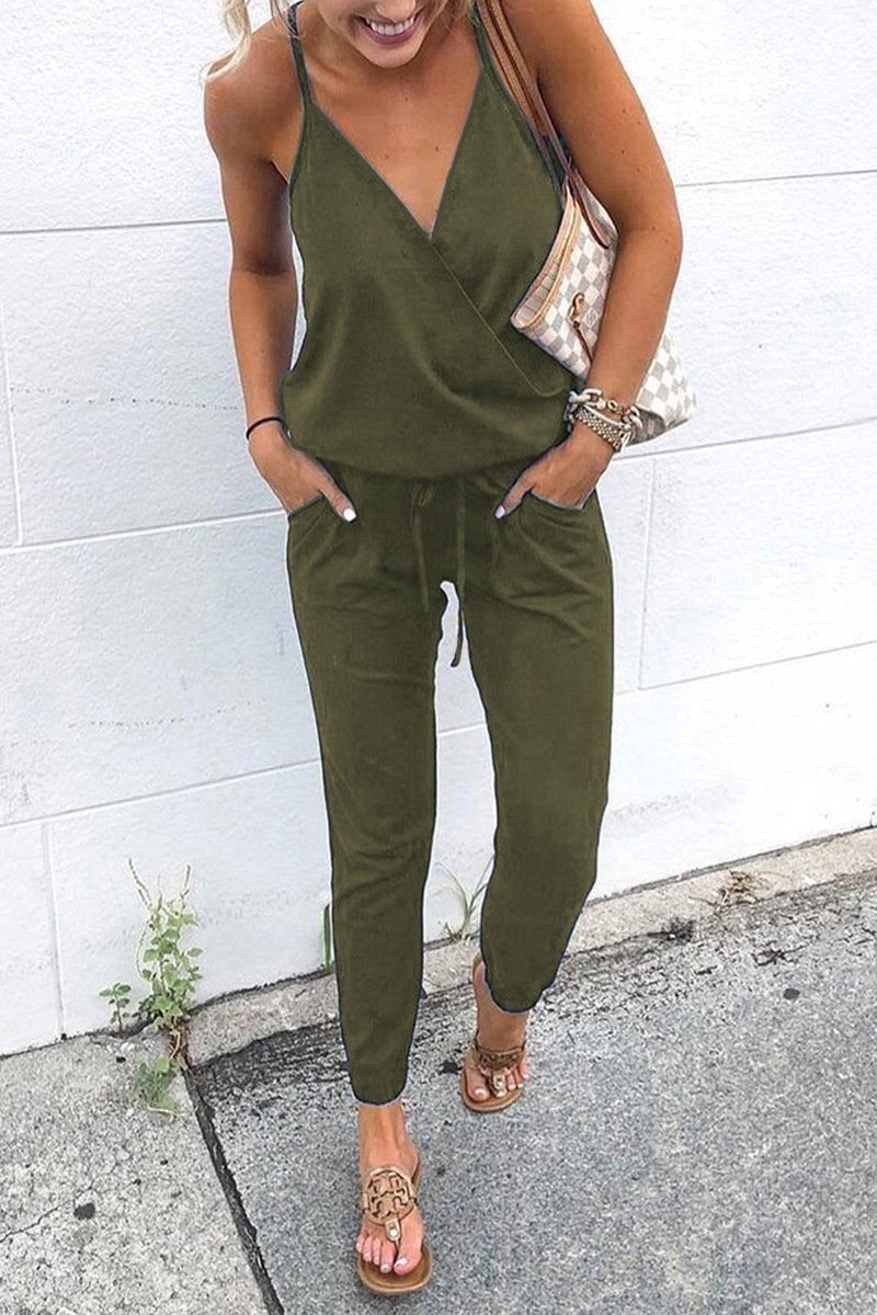 Schwarzer V-Ausschnitt Jumpsuit mit Trägern - Nora