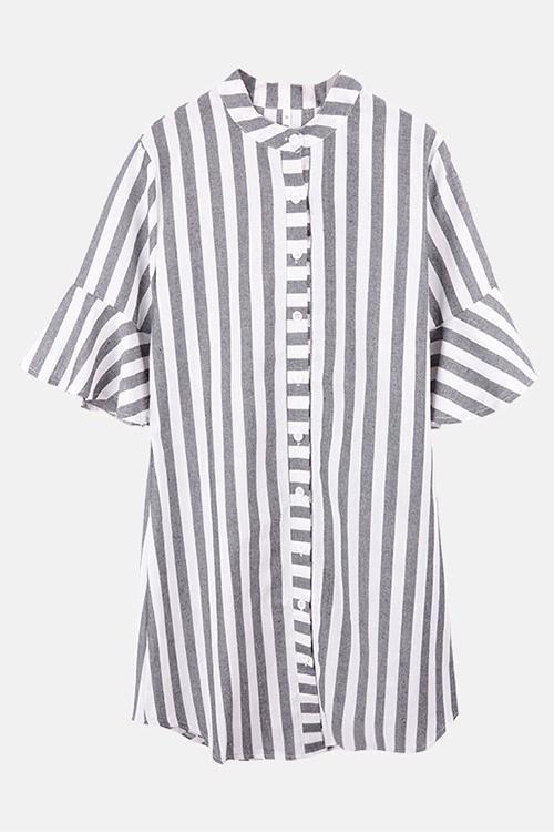 Graues Gestreiftes Vintage Hemdkleid - Mila