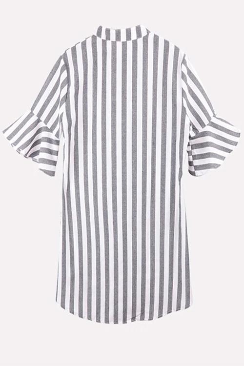 Graues Gestreiftes Vintage Hemdkleid - Mila