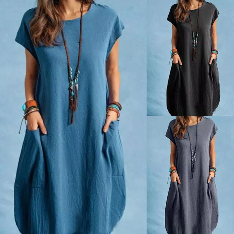 Mila - Blaues Bequemes Retro-Kleid
