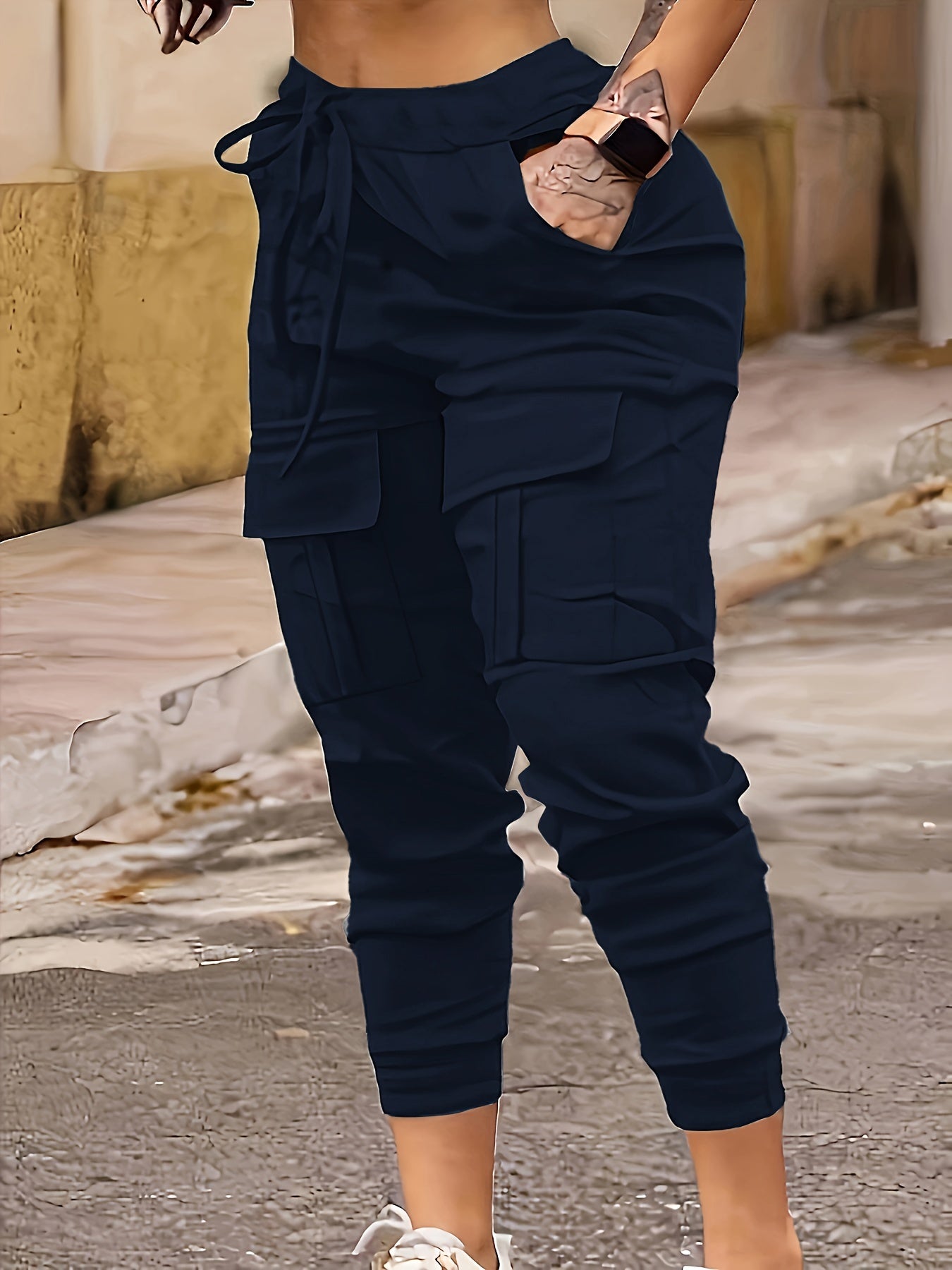 Dunkelgraue Plus Size Cargo Hose - Lina