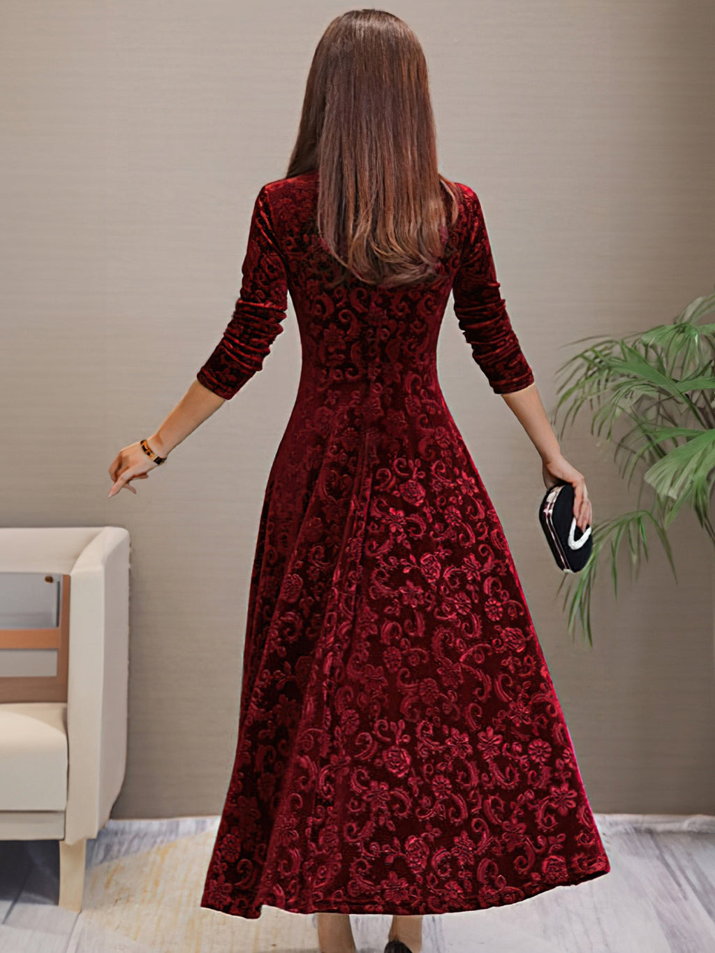 Dunkelrotes Elegantes Flared Kleid - Sophie