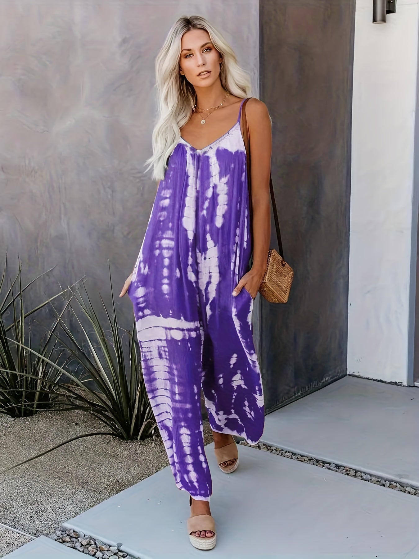 Blauer Tie-Dye Boho Jumpsuit - Leonie