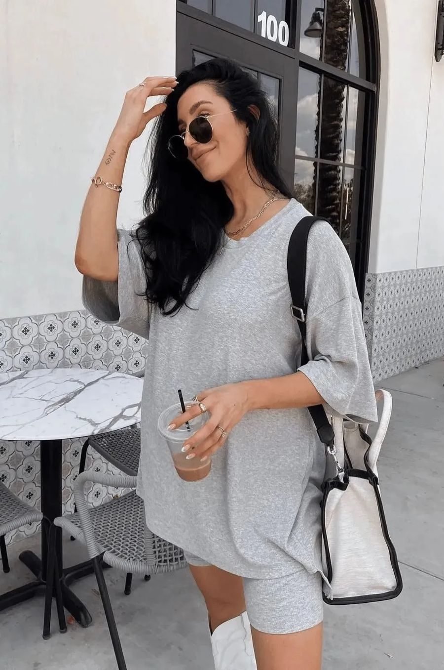 Schwarzes Oversize T-Shirt und Biker-Shorts Set - Lena