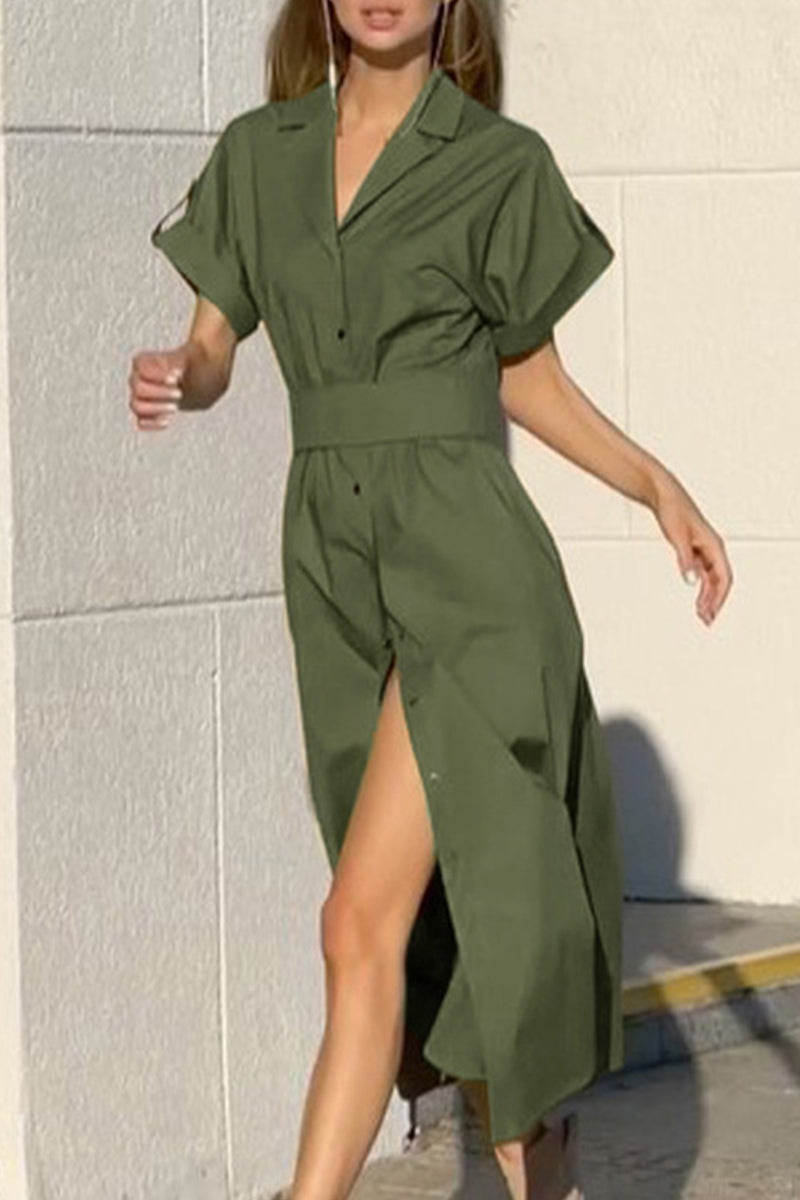 Maya - Trendige Gelbe Hemdkleid