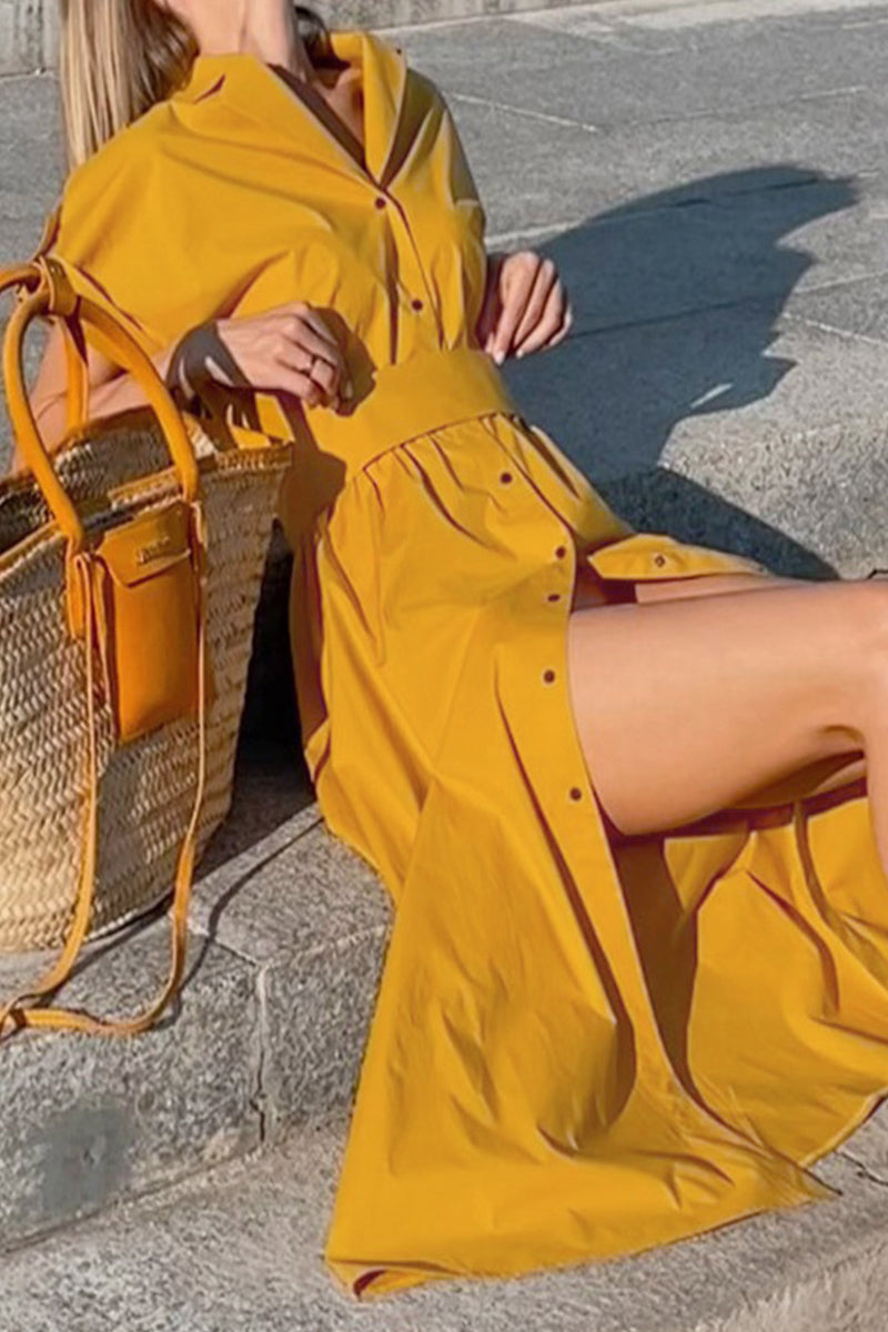 Maya - Trendige Gelbe Hemdkleid