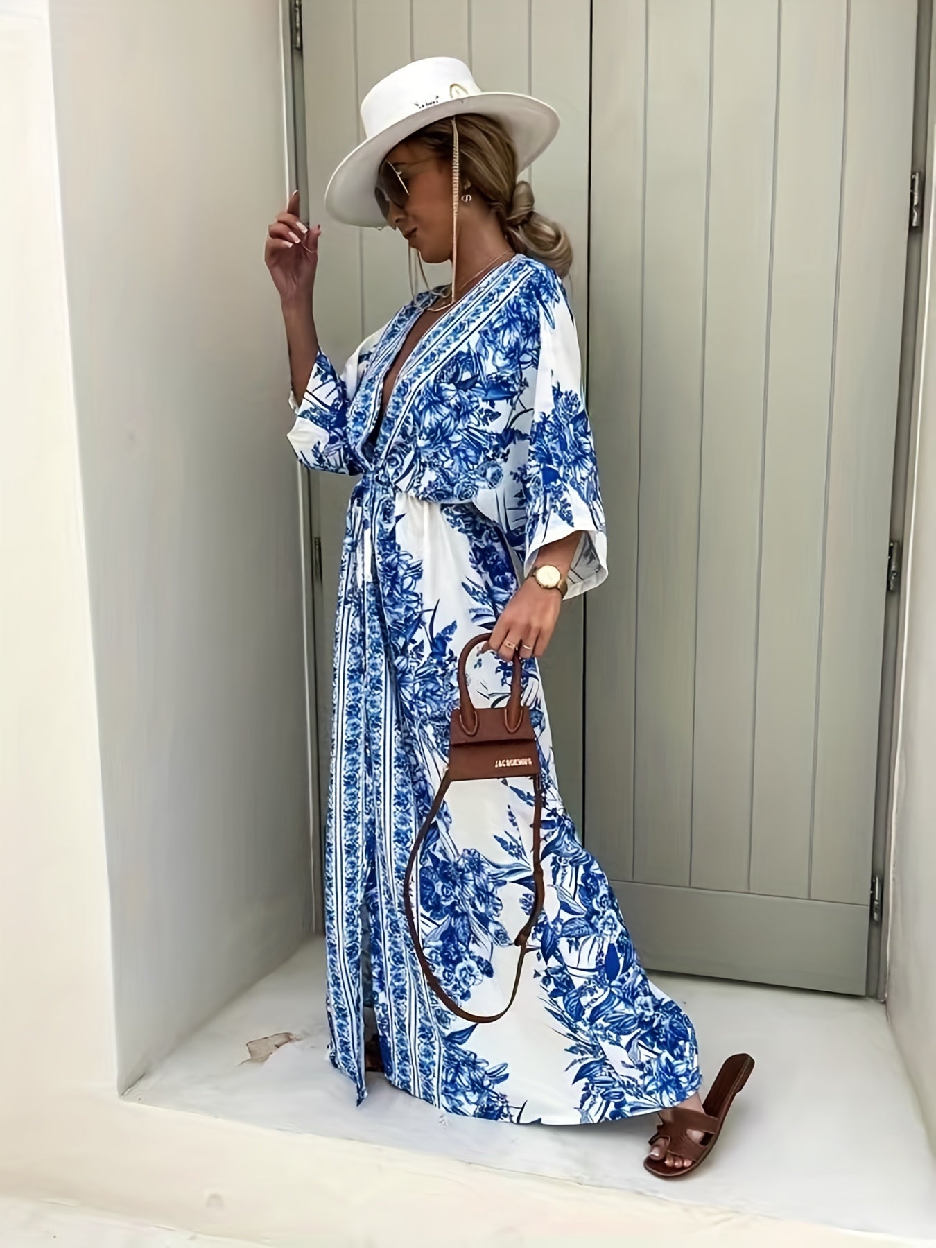 Blaues Blumenprint Kleid - Sophie