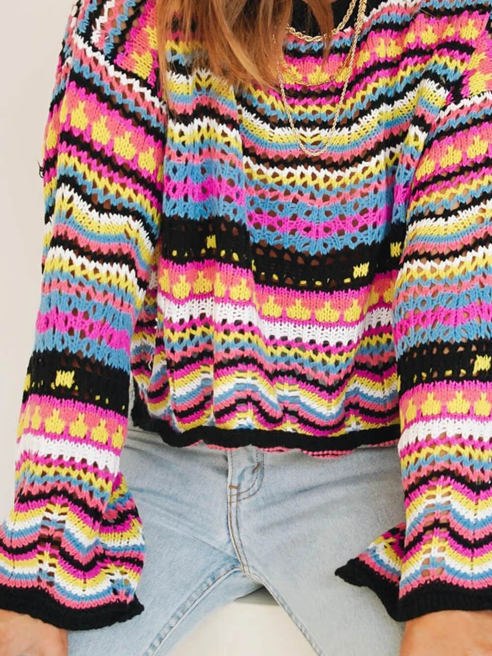 Gestreifter Rundhals-Pullover - Mia