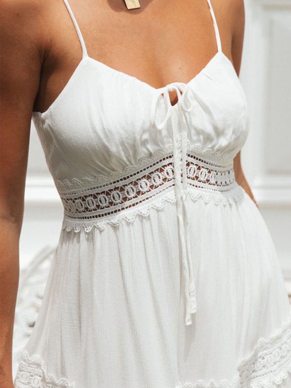 Weißes Spitzen-Träger Midikleid - Mia