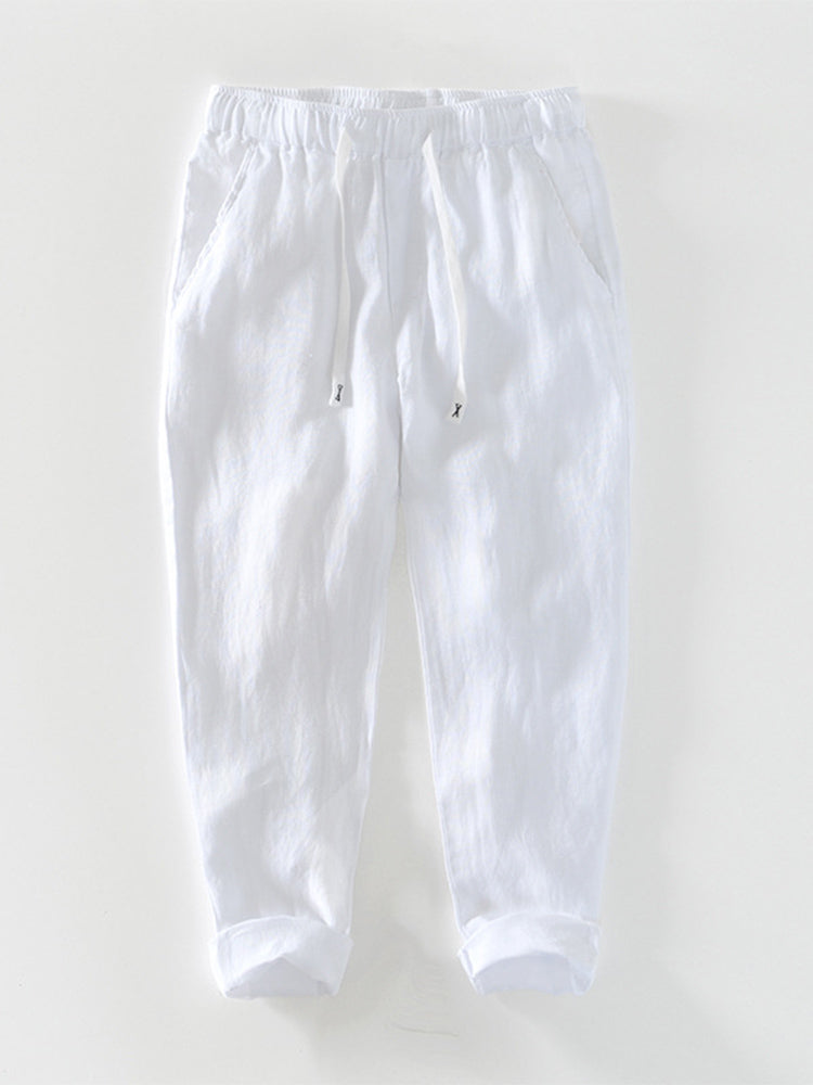 Khaki Leinenhose mit Kordelzug - Noah