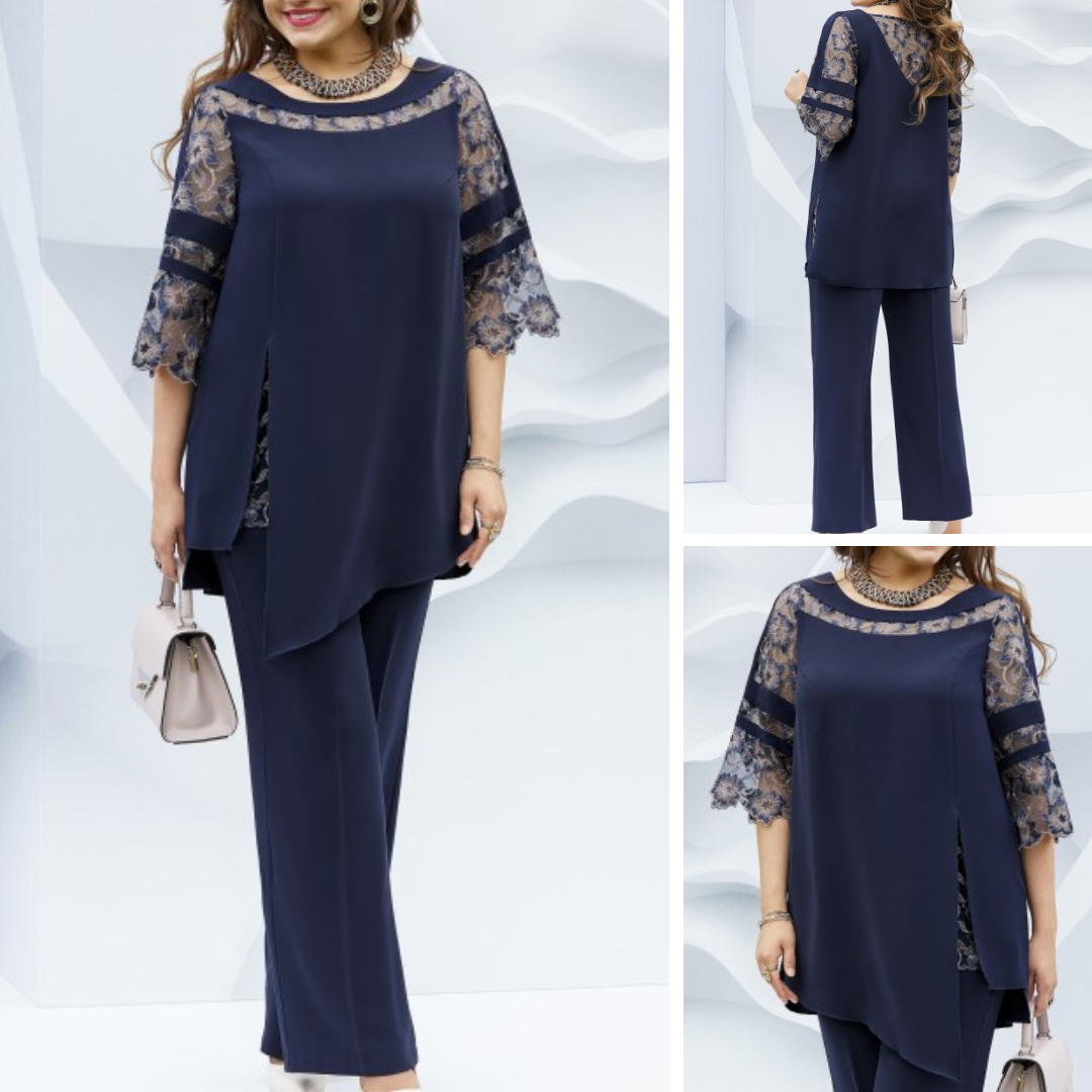 Marineblaue Bluse & Hose Set - Mona