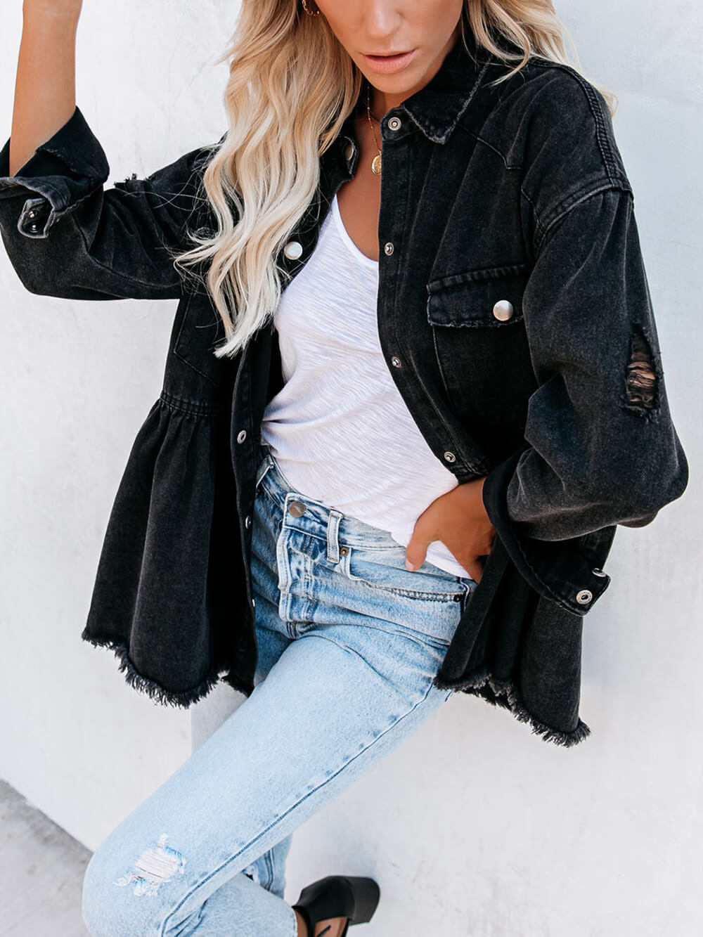 Schwarzes Denim Hemdjacke - Lara