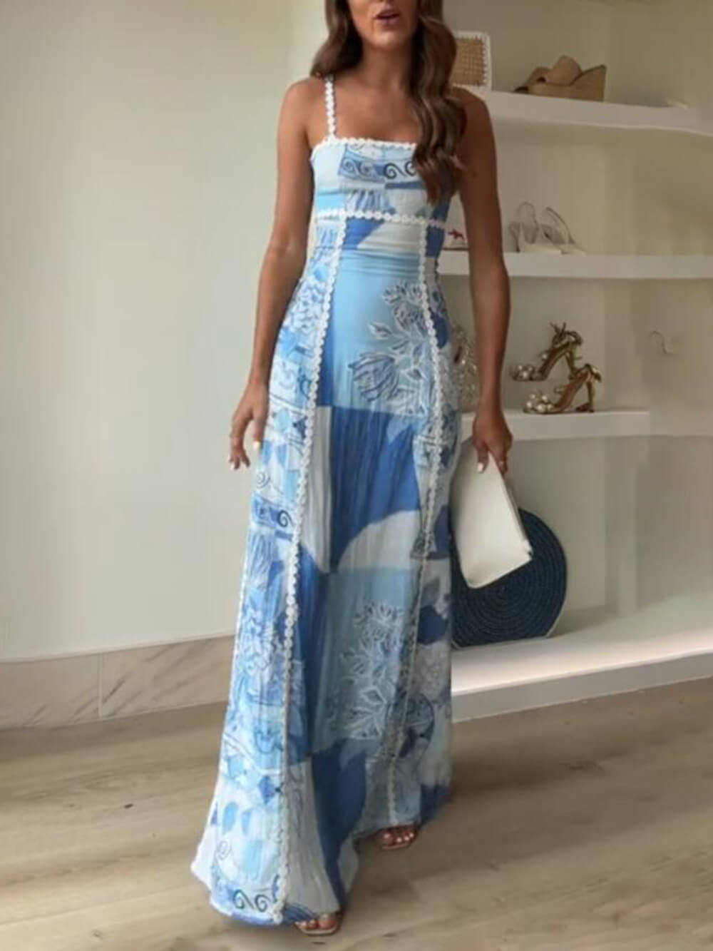 Blaues Maxikleid mit Spitze - Isla