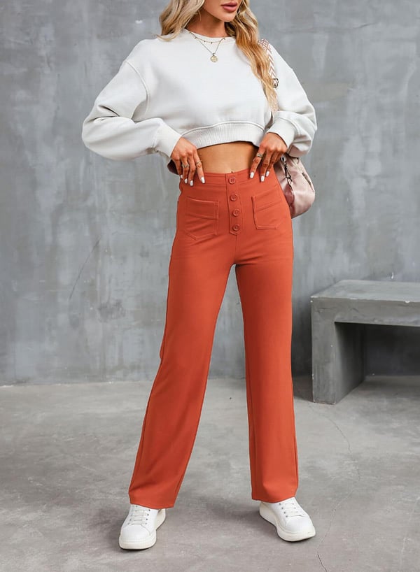 Graue Elastische Hose mit Mehreren Taschen - Emma