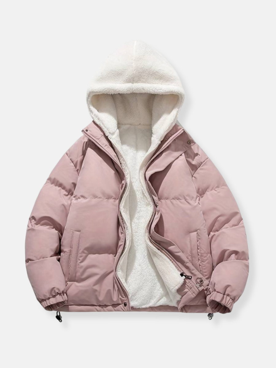 Warme Winterjacke mit Reißverschluss Rosa – Clara