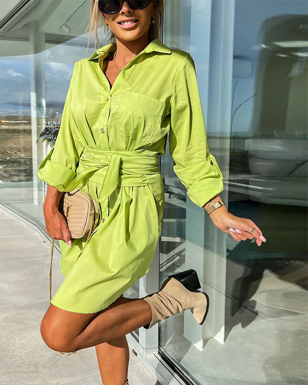 Neon-Grünes Langes Hemdkleid - Jade