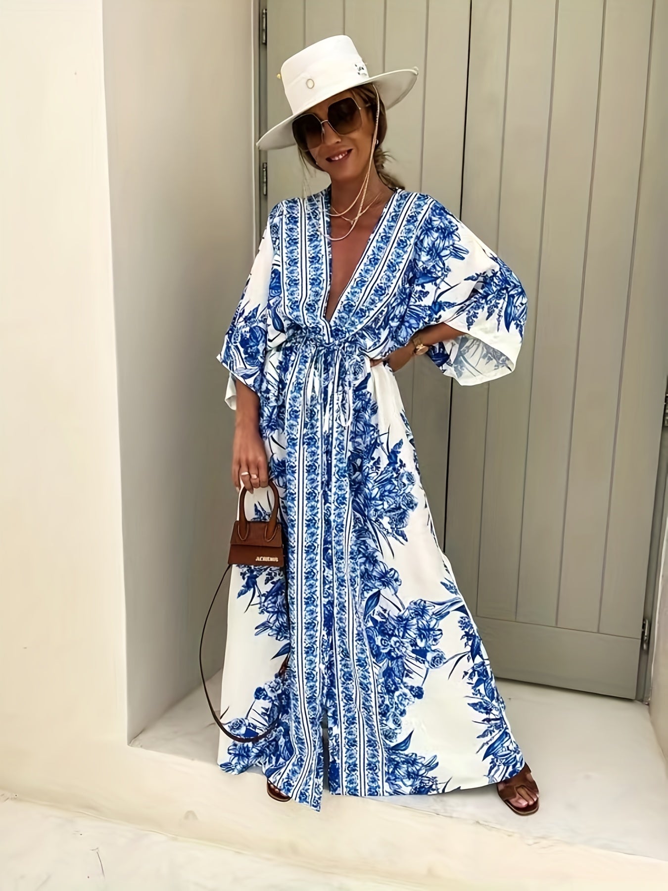 Blaues Blumenprint Kleid - Sophie