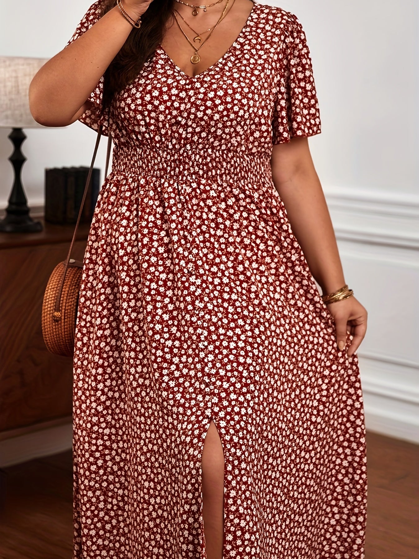 Bordeauxrotes Plus Size Freizeitkleid - Amelie