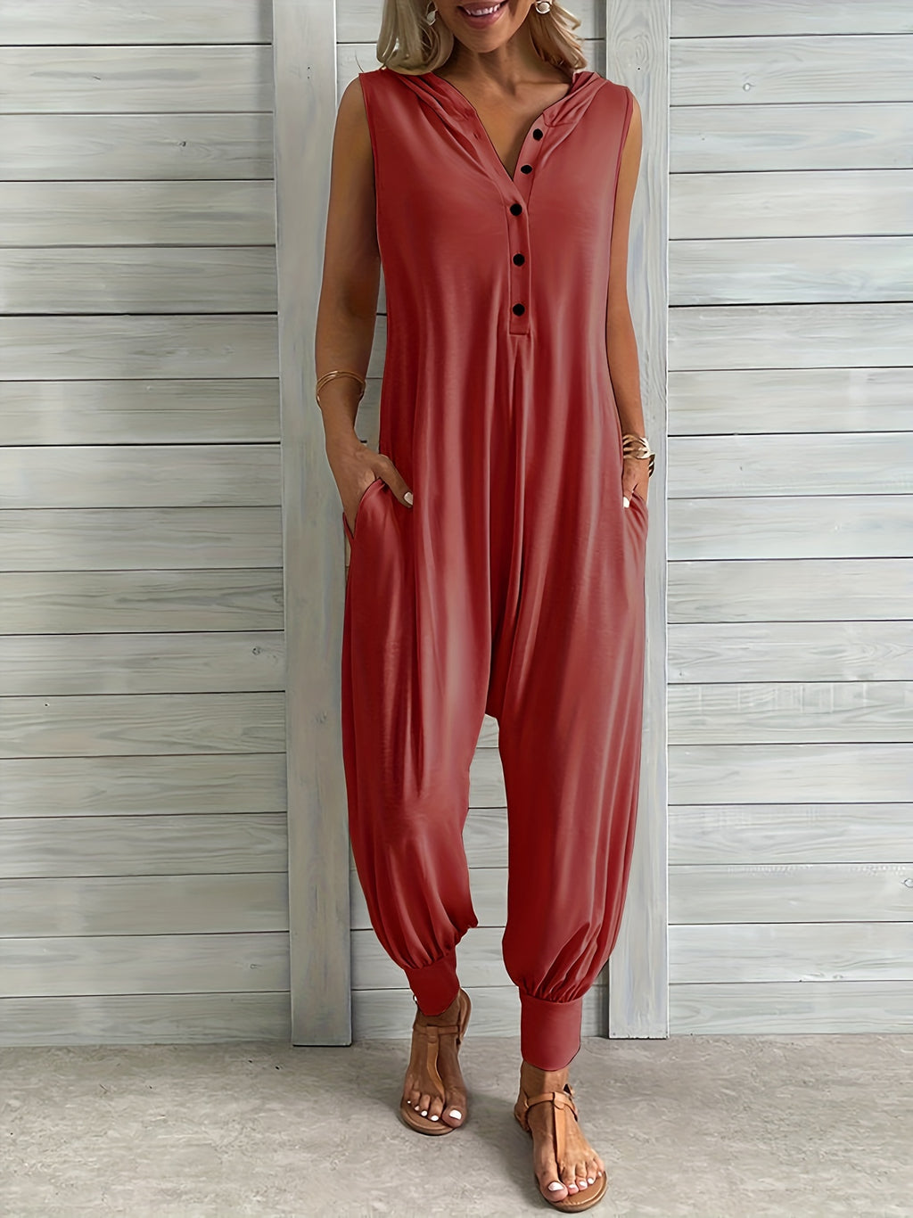 Apricotfarbener Kapuzen-Jumpsuit - Nala
